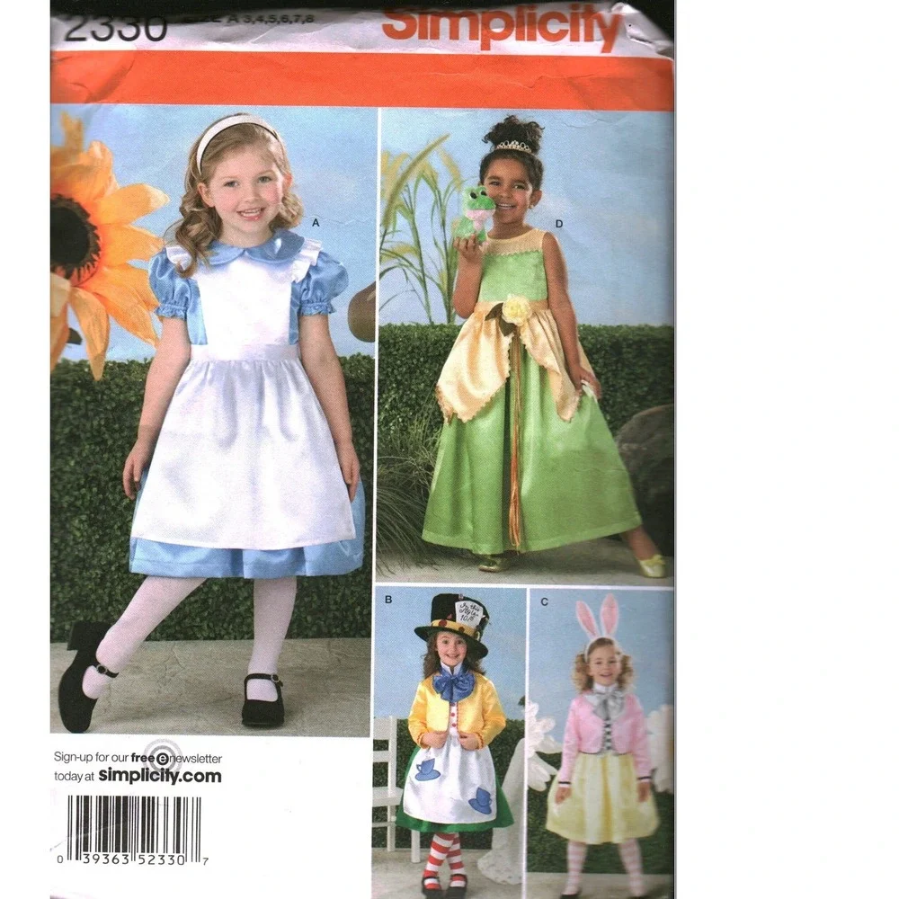 Simplicity 2330 Child Costume Sewing Pattern Alice Tiana Mad Hatter Size 3-8